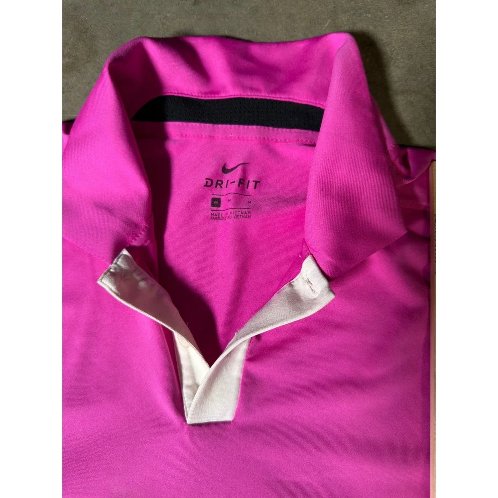 Nike Golf Dri-FIT Polo Shirt Mens Medium Pink White Trim Short Sleeve Athletic